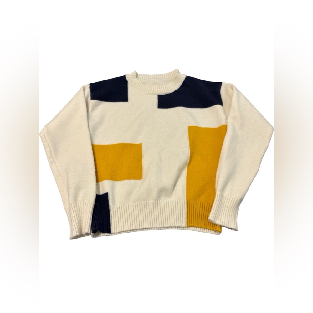 Color Block Sweater - Cream, Navy, and Mustard